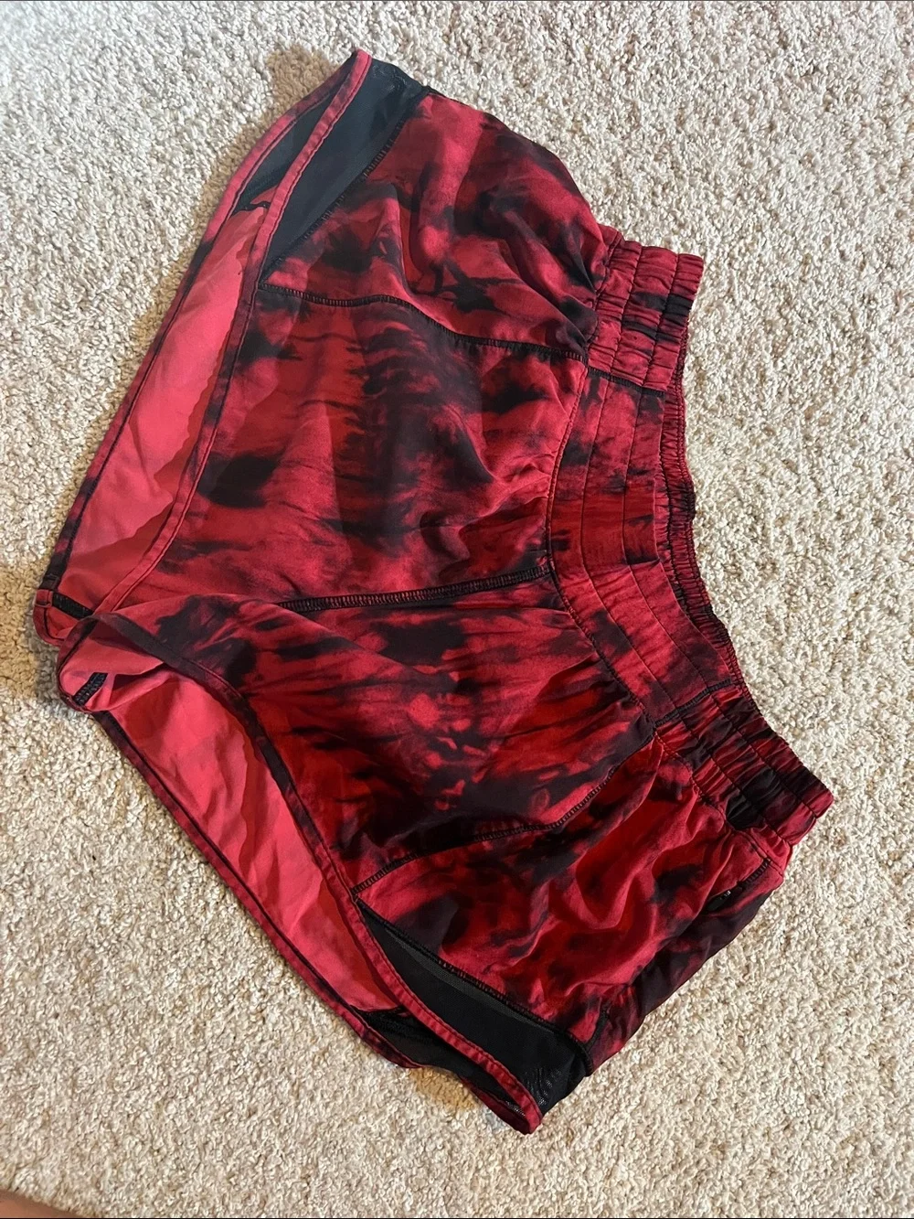 lululemon athletica Red and Black Tie-Dye Athletic Shorts